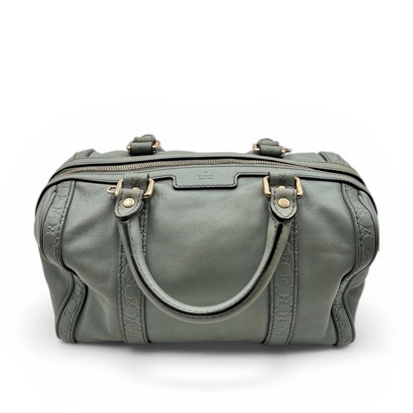 Gucci Handbags - Gucci GG Embossed Leather Boston Bag Sage Green Gold Hardware